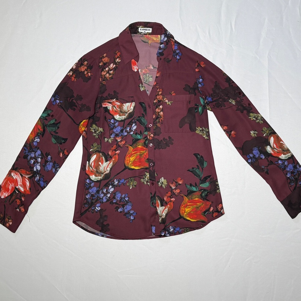 Express Maroon Floral Women's Blouse